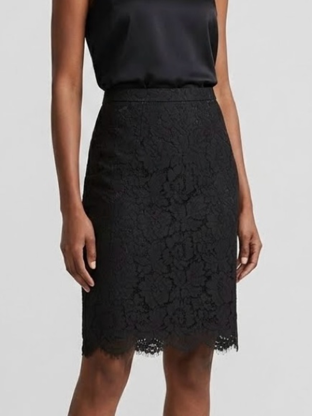 Lord & Taylor Black Floral Scalloped Lace Pencil Skirt 0